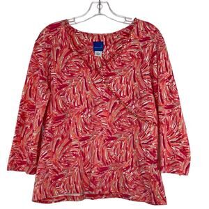 Sapphire Star Embellished Career Wear Blouse Orange Pink dressy size Large